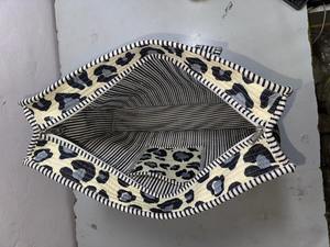 Quilted Leopard Print <b>Tote</b> <b>Bag</b> with Striped Piping <b>Large</b> Cotton Shoulder <b>Bag</b> Handmade Animal Print Shopper - Product Image 3