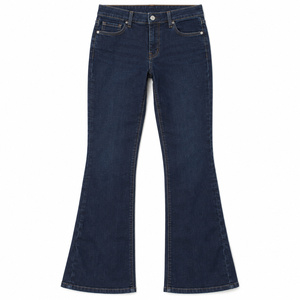 Jean en denim stretch taille haute pour femme, coupe bootcut, indigo foncé, lavable - Product Image 1