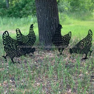 Adorno Metálico para Jardín, Estilo Rústico, con Diseño de Gallo, Gallina y Pollito, Resistente, para Decoración de Césped - Product Image 2