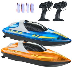 2 Pack 2.4GHz <b>RC</b> Racing Boat 12 km/h LED Light Remote <b>Control</b> 4 Rechargeable Batteries for Pools & Lakes - Product Image 1