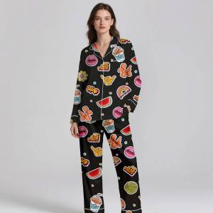 Elegant 100% <b>Silk</b> Satin Luxury 2-Piece Sleepwear Set Breathable Comfortable Pajamas Heat Transfer Print Spring Summer - Product Image 2