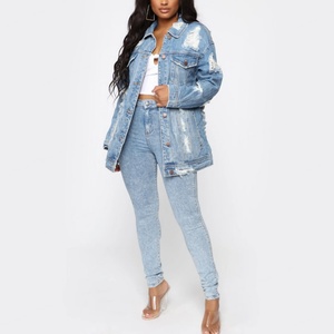 Hotsale New Design Plus Size Ripped Women Blue Wash Oversized Denim Jackets BEST SELLING - Product Image 4