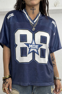 เสื้อเจอร์ซีย์กีฬาตาข่ายสีน้ำเงินแบบยูนิเซ็กซ์สั่งทำได้ แขนสั้น สไตล์เรโทร สตรีทแฟชั่น โพลีเอสเตอร์ เสื้อยืดขายส่ง เสื้อเจอร์ซีย์อเมริกันฟุตบอล - Product Image 2