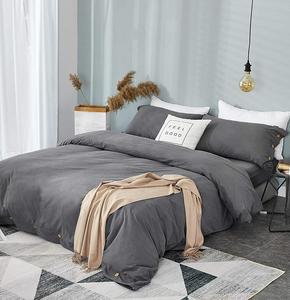 Parure de lit en coton délavé avec fermeture boutonnée pour lits king, queen, double et simples, tissu doux, usage domestique et hôtelier quotidien - Product Image 2