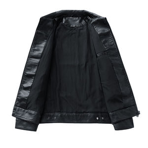 Chaqueta de Cuero Negra de Alta Calidad, Estilo Motero Clásico, Corte Ajustado, Resistente al Viento, para Hombre - Product Image 5