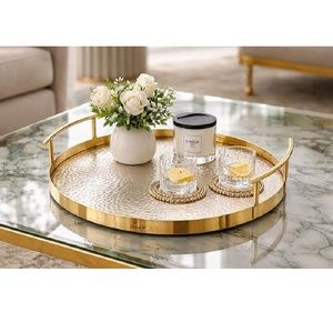 New Arrival <b>Top</b> Design Gold Plated Round Decorative Tray Traditional Design Ramadan Serving Dish <b>Set</b> - Product Image 2