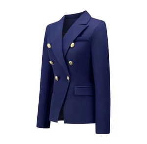 Blazer de doble botonadura para mujer, largo, transpirable, antiarrugas, con botones, color liso, tejido, cuello con muescas, top de traje de negocios - Product Image 5