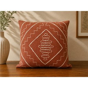 Cotton Yarn Dyed Embroidered Cushion <b>Cover</b> | Boho Decorative <b>Throw</b> Pillow <b>Cover</b> for <b>Sofa</b>, Bed & Home Decor - Product Image 1