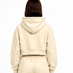Sudadera con Capucha Corta para Mujer Zee Good, Sudadera de Forro Polar Informal para Otoño con Bolsillos, Manga Regular, Color Beige - Product Image 3