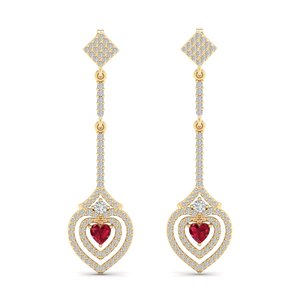 REYES Personalized 14K Solid Gold IGI Certified Diamond Drop Earrings Heart Shape 0.46 Carat Ruby Gemstone Earrings For Women - Product Image 2
