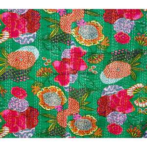 Colcha Kantha Étnica Vintage Hecha a Mano en Rajastán, India, Colcha Kantha de Algodón Cosida a Mano, Colcha de Retazos para Hotel - Product Image 2