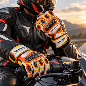 Rajputana Corporation Leather Motorcycle Gloves Full Finger Carbon Fiber Protection Gloves Custom Printed Racing Leather Gloves - Product Image 6