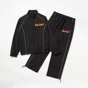 Unisex Black Tracksuit Set Full Sleeve <b>Half</b>-<b>Zip</b> <b>Jacket</b> With Drawstring Pants Breathable Polyester Sporty Design For Adults Autum - Product Image 1