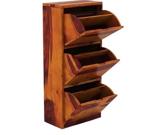 Custom Solid Wood 3-Drawer Shoe Cabinet | Fold-Out Hallway Shoe Rack | Jodhpur Furniture Manufacturer - Product Image 2
