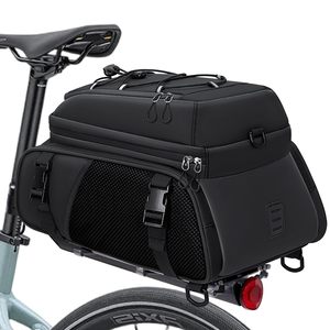 Bolsa impermeable negra para portaequipajes trasero de bicicleta, bolsa de gran capacidad para ciclismo con bolsillos laterales expandibles y cordón elástico. - Product Image 1