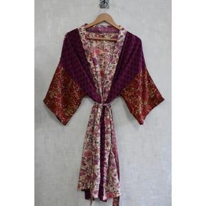 Handmade Indian Silk Breathable Plus Size Autumn <b>Kimono</b> Robe <b>Women</b> Long Printed Nightwear Lounge Gown Perfect Gift for Her - Product Image 1