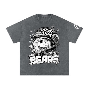 เสื้อยืดผู้ชายลายการ์ตูนหมี แขนสั้น คอกลม สไตล์สตรีท ทรงปกติ ผ้าถักผสมโพลีเอสเตอร์/คอตตอน - Product Image 1