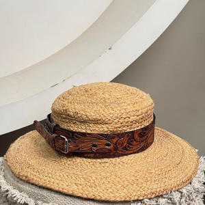 Wholesale Bulk Adjustable Cowboy Straw Hat Band Cheap Sale Hand <b>Tooled</b> Genuine Leather Hat Band for Fedora Hat Accessories Bands - Product Image 4