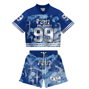 Ensemble short et maillot de football court imprimé néon unisexe, streetwear, tenue de soirée rave, survêtement en maille, vêtements de sport d'été - Product Image 3
