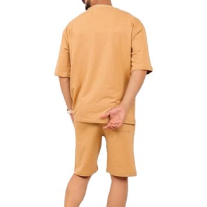Ensemble deux pièces kaki pour hommes, t-shirt décontracté à manches courtes et short, tenue d'été en coton, streetwear, grande taille, très stylé - Product Image 2