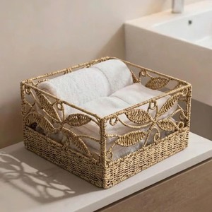 Wholesale High Quality Handcrafted Natural <b>Seagrass</b> Leaf Pattern Rectangular <b>Storage</b> <b>Basket</b> Suitable For Bathroom Decor - Product Image 1