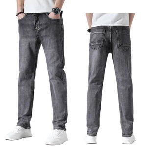 Pantalones vaqueros de hombre de cintura media, lavado oscuro, corte ajustado, lisos, en tallas grandes y personalizables. - Product Image 1