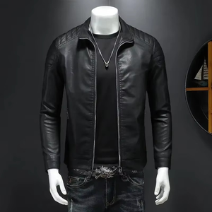 Veste Homme Personnalisée Haut de Gamme en Cuir d'Agneau Véritable, Style Motard, Marque Privée, OEM, Streetwear Tendance, Imperméable, Hiver, Col Montant - Product Image 5