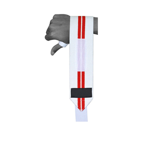 White Red Stripe Wrist Wraps with Black Hook Loop Closure for Weight Lifting Strength Training Unisex Adjustable Palm Guard - Product Image 4