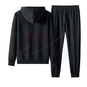 Ensemble de survêtement unisexe noir à blocs de couleur, sweat-shirt à capuche avec poches latérales, pantalon à taille élastique, tenue décontractée d'automne - Product Image 2