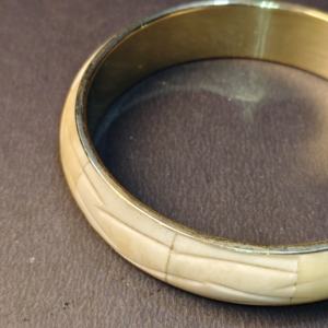 Handmade Brass Bangle with Smooth Cream Bone Inlay Minimalist <b>Ethnic</b> Polished Brass Bracelet for Sustainable Fashion Brands - Product Image 4