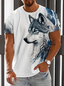 T-shirt pour homme, nouveau design, imprimé en 3D avec motif de loup, été, décontracté, coupe régulière, confortable, manches courtes, tricoté - Product Image 6