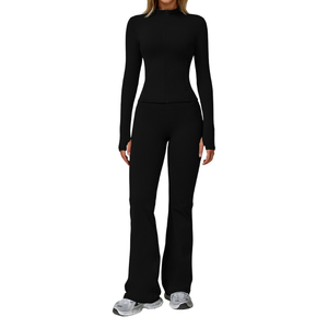 Hot Sell Gym Soft Solid Womens 2-Piece Lightweight Breathable High Waist Top Bra Flare Leggings Front yoga sets for women - Product Image 5