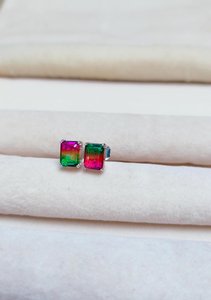 Boucles d'oreilles clous en doublet de quartz tourmaline pastèque, argent sterling 925, sans nickel, sans plomb, faites à la main, cadeau de fête pour femme - Product Image 5