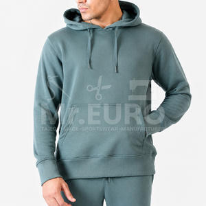 Ensemble de survêtement décontracté deux pièces pour homme, avec capuche et cordon de serrage, poches latérales, couleur unie, léger, personnalisable OEM/ODM - Product Image 3