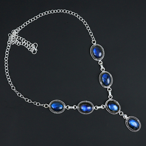 Collar de Moda con Piedras Naturales de Labradorita Ovaladas, Chapado en Plata de Ley 925, de Alta Calidad, Venta al Por Mayor - Product Image 4