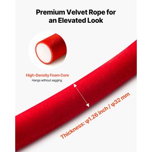 4 Corde in Velluto Rosso da 1,5 m con Ganci Dorati per Controllo Folla e Barriere - Attrezzature per Ristoranti e Hotel - Product Image 4