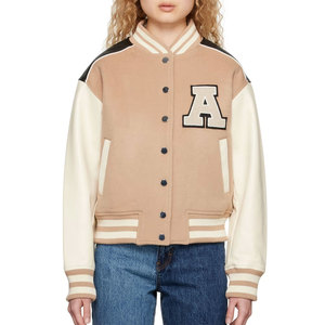 Vestes personnalisées de style universitaire en laine, cuir et coton, coupe-vent, col montant - Product Image 1