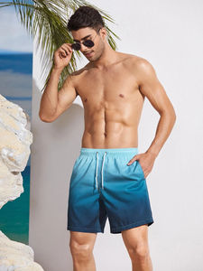Shorts de bain et caleçons pour hommes à taille élastique avec cordon de serrage - Imprimé rayé, anti-UV, séchage rapide, en nylon/polyester, shorts de plage en maille - Product Image 4