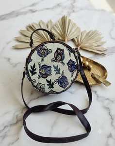 Round Beaded <b>Large</b> Capacity Tote <b>Bag</b> Owl Pattern Handbag Shoulder Crossbody Purse for Daily Travel <b>Beach</b> Use - Product Image 2