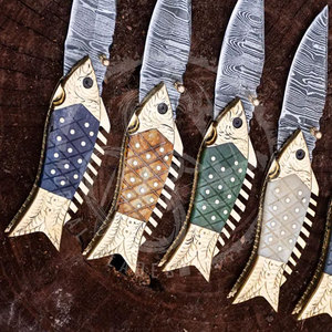 Couteau à poisson pliant en acier Damas de haute qualité avec manche confortable en os de chameau, meilleur design pour une prise ferme, personnalisable OEM - Product Image 4
