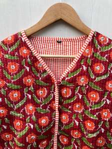 Kantha <b>Jacket</b> Boho Style Women's Cotton Block Printed <b>Quilted</b> Handmade <b>Jackets</b> with Floral <b>Pattern</b> Button Closure for <b>Jacket</b> - Product Image 3