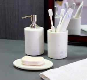 Luxury Resin Eco-Friendly Customized <b>Bathroom</b> Set <b>Green</b> Marble Pattern Five-Piece Tray Included Easy to Clean Modern - Product Image 3