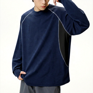 Sudadera de Cuello Redondo de Manga Larga Azul Marino para Hombre, Corte Regular, Secado Rápido, Tejido de Punto, Color Sólido, Ropa Casual de Otoño - Product Image 3