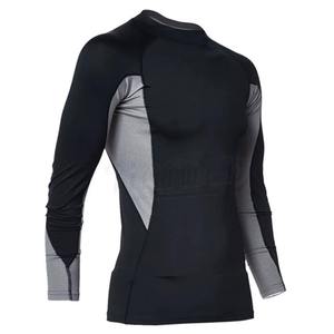 เสื้อรัดรูปแขนยาวสำหรับผู้ชาย สีดำเทา บล็อกสี แห้งเร็ว ผลิตจากผ้าสแปนเด็กซ์และโพลีเอสเตอร์ - Product Image 5