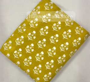 Hand Block Floral Printed Cotton <b>Fabric</b> 44 Inch Medium <b>Weight</b> Breathable Home Textile Material Hayaat Craft Store - Product Image 4