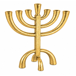 Ménorah de Hanouka à 7 branches en or, finition fer brut, design géométrique moderne, porte-bougie Chanukiah pour centre de table juif - Vente en gros - Product Image 1