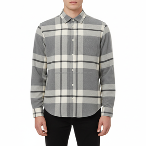 Men's Flannel <b>Shirt</b> Grey Oversized <b>Plaid</b> Long Sleeve Breathable Custom OEM Wholesale - Product Image 4