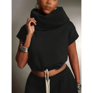 Nouveau Sweat à Capuche Court Scintillant pour Femme OEM ODM, Streetwear de Luxe Personnalisé avec Strass, Col Bénitier, Design Oversize USA - Product Image 2