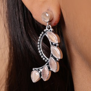 Wholesale Oxidized <b>Silver</b> <b>Dangle</b> <b>Earrings</b> Peach Gemstone for Women | Hot Selling Ready Stock Fast Shipping - Product Image 2