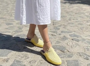 Handmade Yellow <b>Raffia</b> Slippers, Moroccan Summer <b>Sandals</b> - Product Image 2
